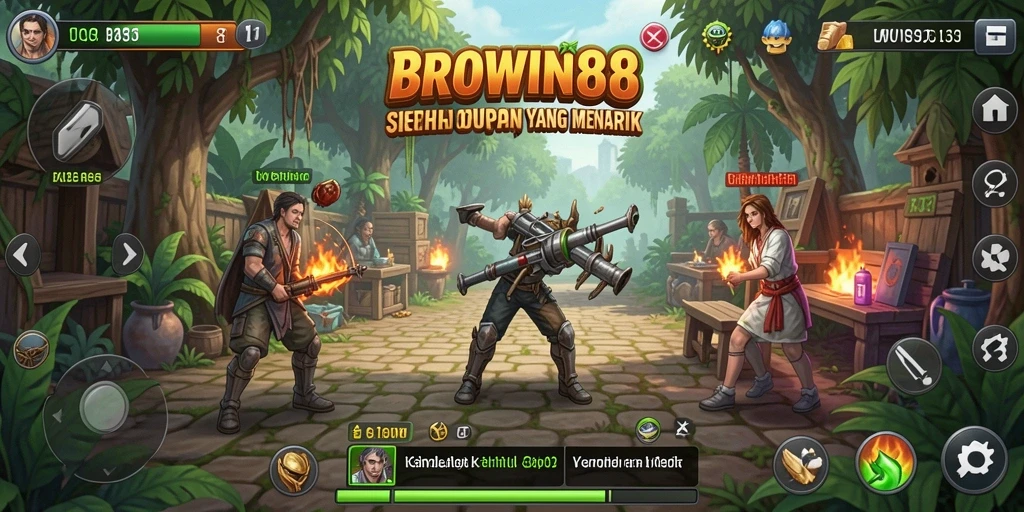 Screenshot gameplay BROWIN88 menampilkan karakter yang berinteraksi dalam dunia simulasi.